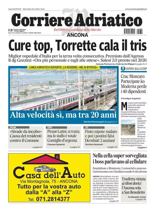 Prima-pagina-corriere adriatico-edizione-di-oggi-30-10-2024